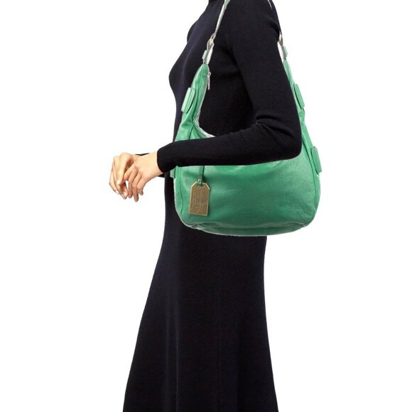 Ralph Lauren Green Pebble Leather Hobo Shoulder Bag Luxury Money Sustainable - Picture 1 of 16